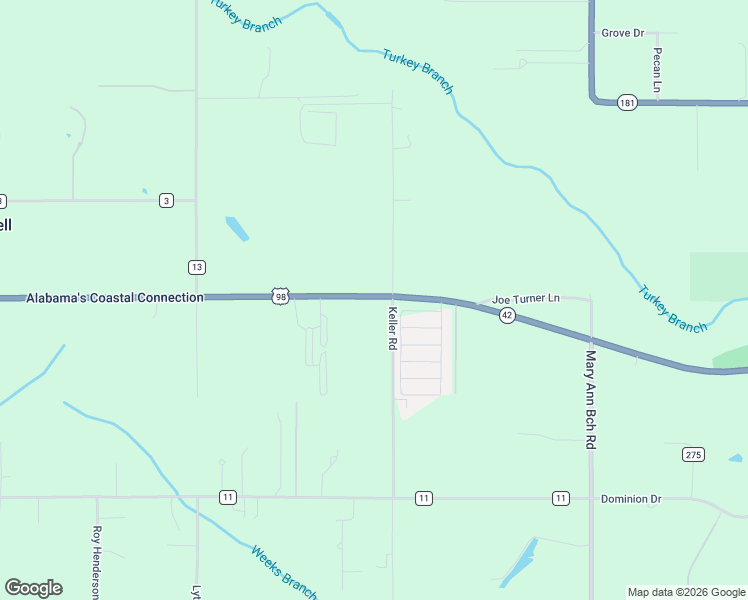 map of restaurants, bars, coffee shops, grocery stores, and more near 13501 Keller Road in Fairhope