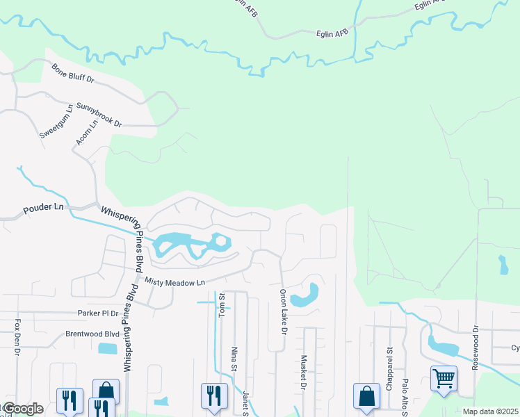 map of restaurants, bars, coffee shops, grocery stores, and more near 9800 Parker Lake Circle in Navarre