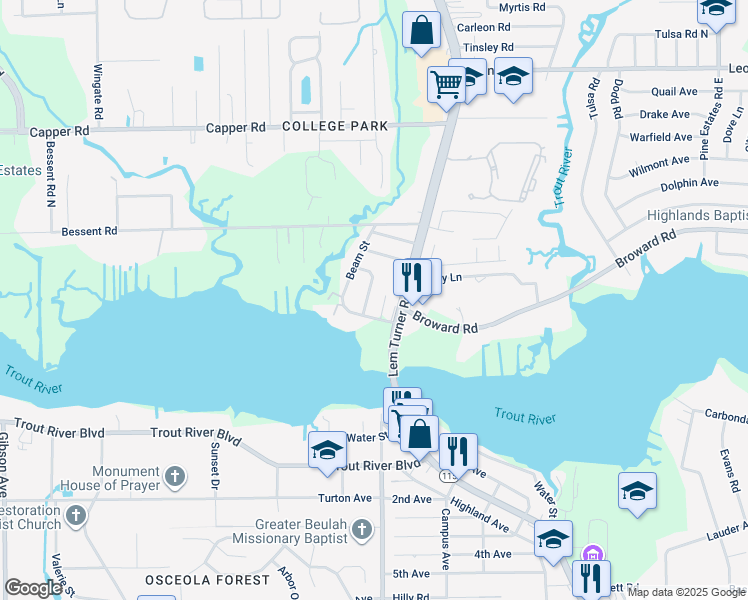 map of restaurants, bars, coffee shops, grocery stores, and more near 10177 Melanie Avenue in Jacksonville
