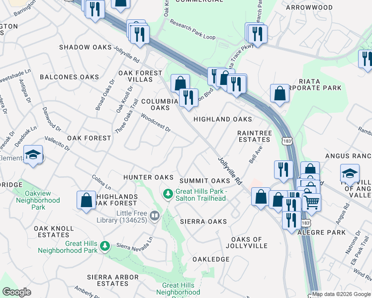 map of restaurants, bars, coffee shops, grocery stores, and more near 11618 Q Ranch Road in Austin
