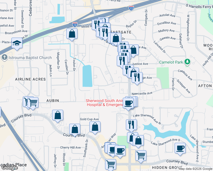 map of restaurants, bars, coffee shops, grocery stores, and more near 3084 Westfork Drive in Baton Rouge