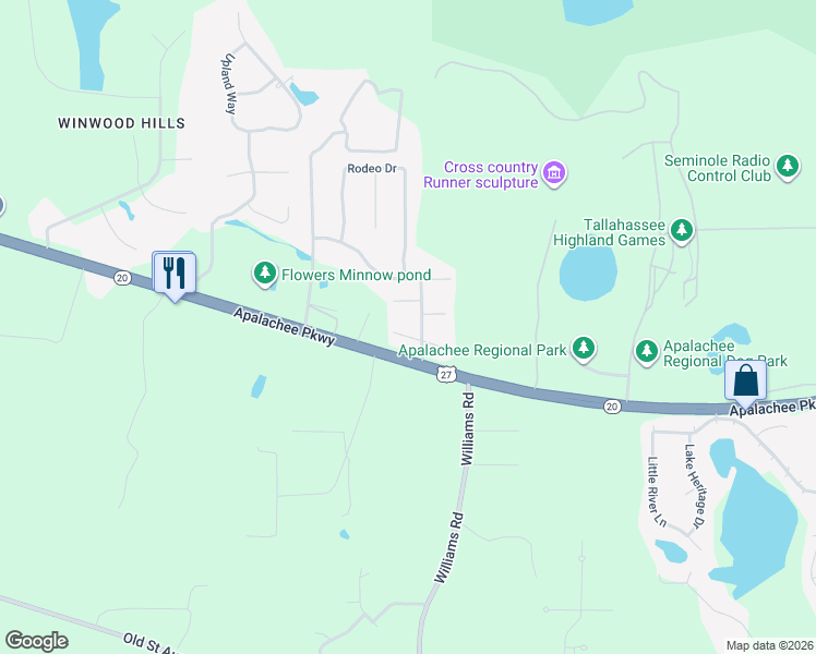 map of restaurants, bars, coffee shops, grocery stores, and more near 6814 Chisholm Court West in Tallahassee
