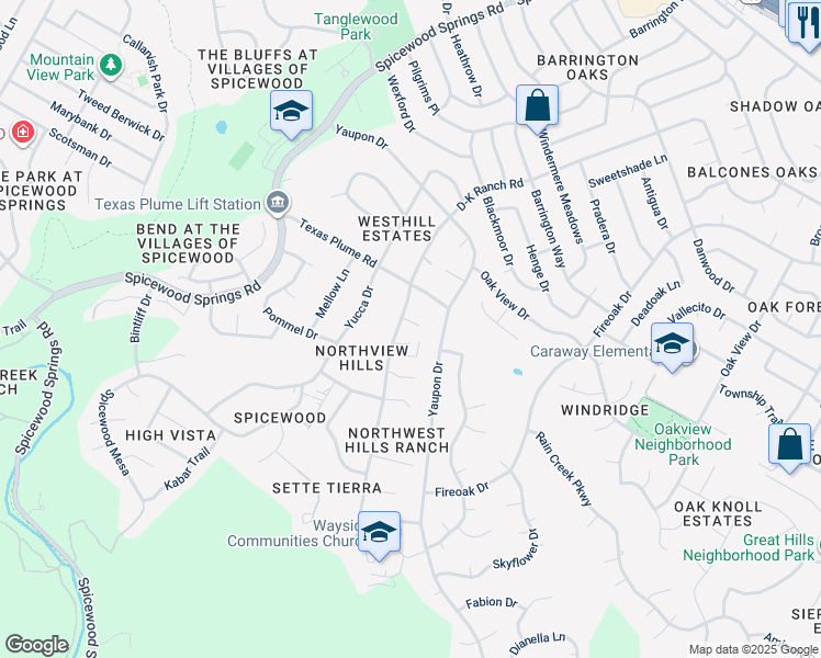 map of restaurants, bars, coffee shops, grocery stores, and more near 7913 Nashfara Cove in Austin