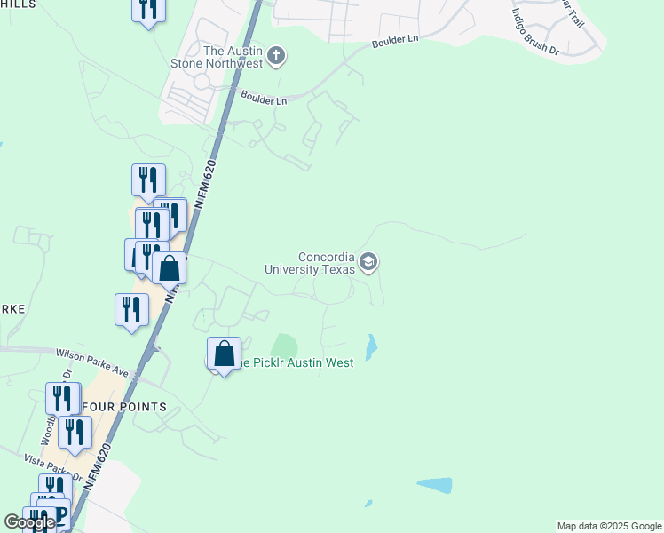 map of restaurants, bars, coffee shops, grocery stores, and more near Tornado Lane in Austin