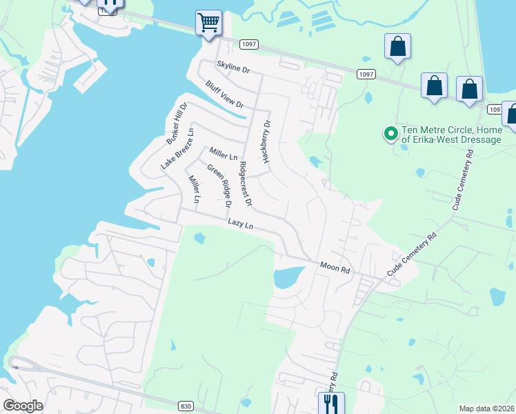 map of restaurants, bars, coffee shops, grocery stores, and more near 12410 Ridgecrest Drive in Willis