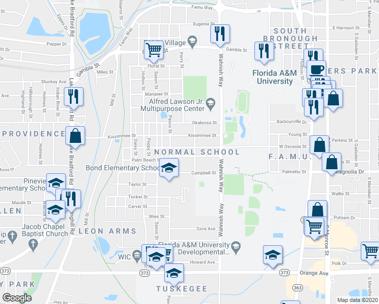 map of restaurants, bars, coffee shops, grocery stores, and more near 609 Osceola Street in Tallahassee