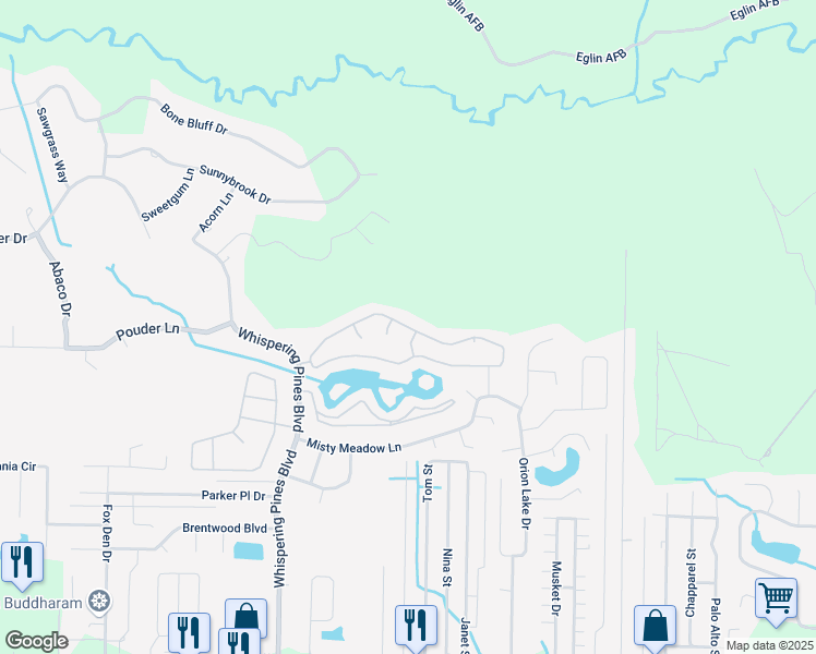 map of restaurants, bars, coffee shops, grocery stores, and more near 9717 Parker Lake Circle in Navarre
