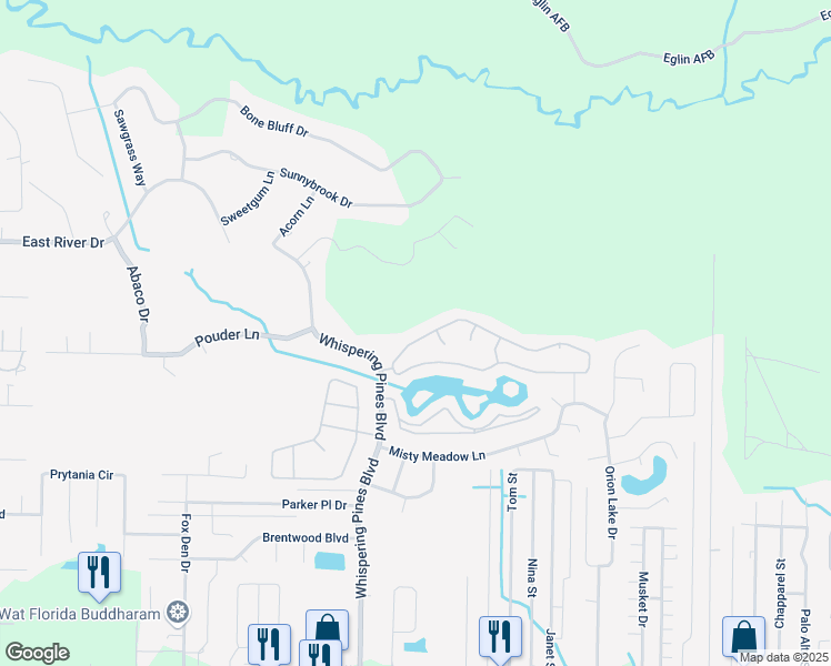 map of restaurants, bars, coffee shops, grocery stores, and more near 9656 Parker Lake Circle in Navarre