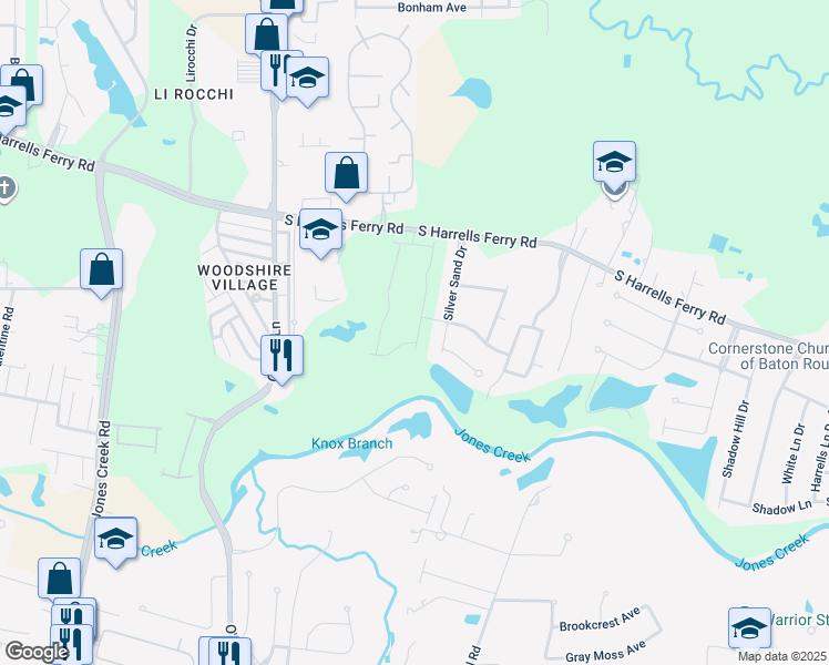 map of restaurants, bars, coffee shops, grocery stores, and more near 3204 Silver Sand Drive in Baton Rouge