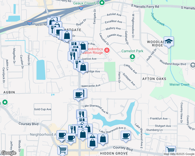 map of restaurants, bars, coffee shops, grocery stores, and more near 11888 Longridge Avenue in Baton Rouge