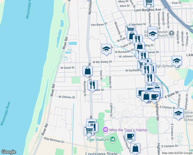 map of restaurants, bars, coffee shops, grocery stores, and more near 841 West Roosevelt Street in Baton Rouge