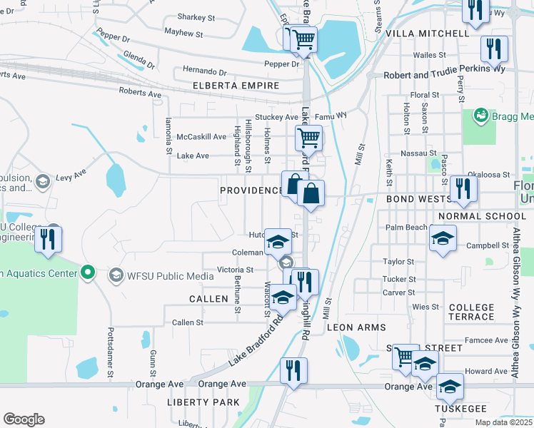 map of restaurants, bars, coffee shops, grocery stores, and more near 2051 Holmes St in Tallahassee