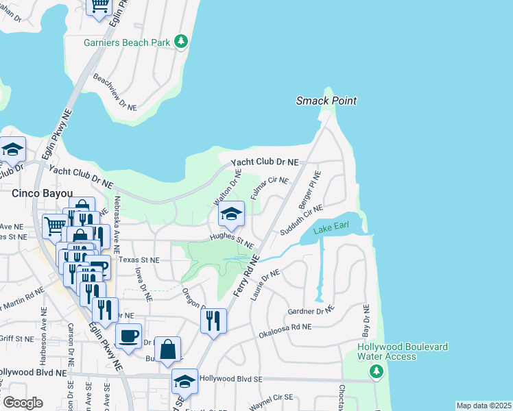 map of restaurants, bars, coffee shops, grocery stores, and more near 119 Fulmar Circle Northeast in Fort Walton Beach