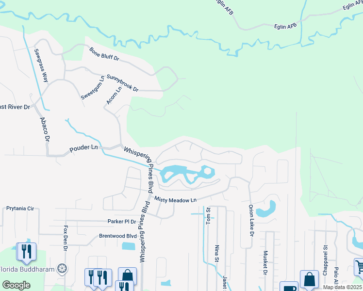 map of restaurants, bars, coffee shops, grocery stores, and more near 9679 Parker Lake Circle in Navarre