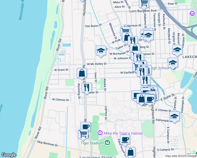 map of restaurants, bars, coffee shops, grocery stores, and more near 806 West Roosevelt Street in Baton Rouge