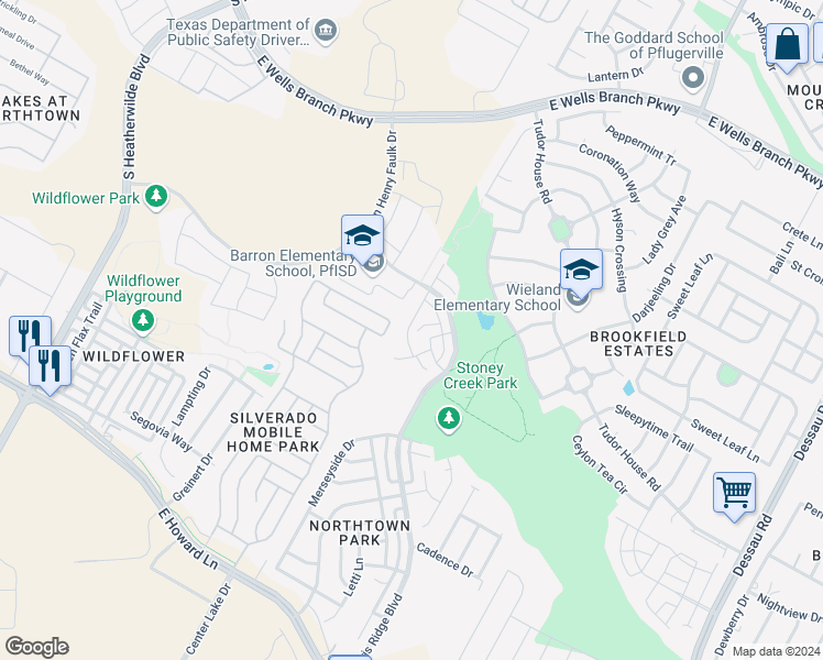 map of restaurants, bars, coffee shops, grocery stores, and more near 817B Sebastian Bend in Pflugerville
