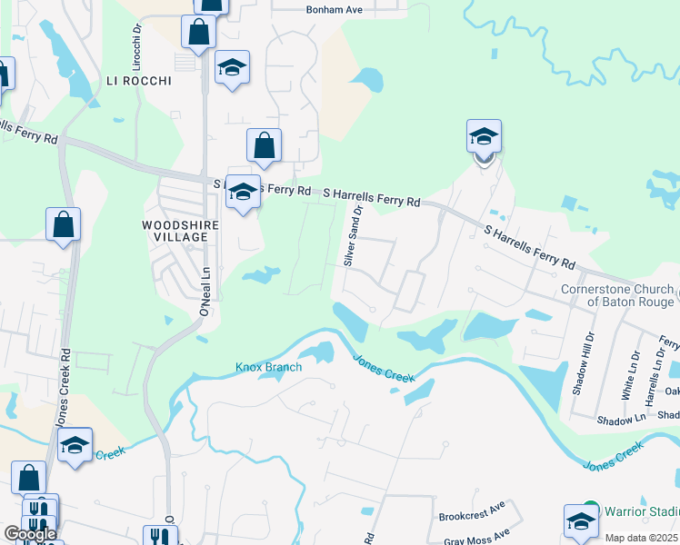 map of restaurants, bars, coffee shops, grocery stores, and more near 3204 Silver Sand Drive in Baton Rouge