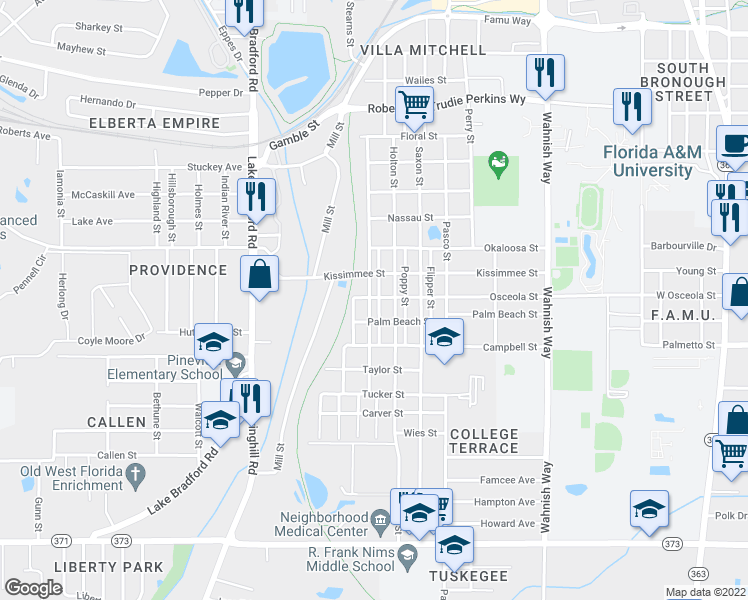 map of restaurants, bars, coffee shops, grocery stores, and more near 841 Osceola Street in Tallahassee