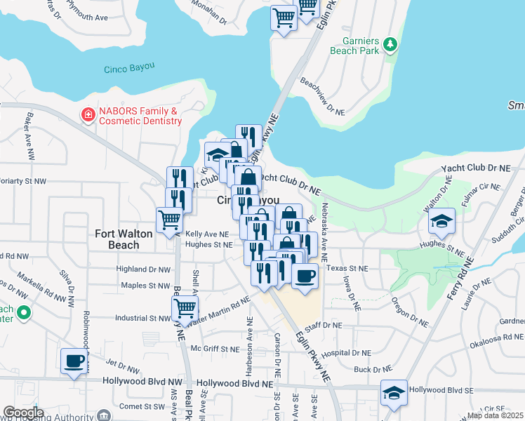 map of restaurants, bars, coffee shops, grocery stores, and more near 212 Troy Street Northeast in Fort Walton Beach