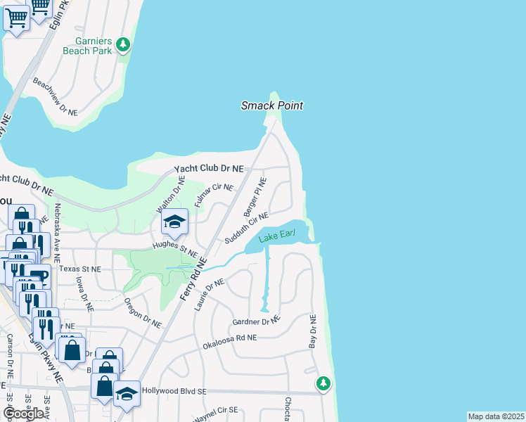 map of restaurants, bars, coffee shops, grocery stores, and more near 317 Sudduth Circle Northeast in Fort Walton Beach