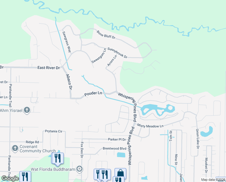 map of restaurants, bars, coffee shops, grocery stores, and more near 9564 Pouder Lane in Navarre