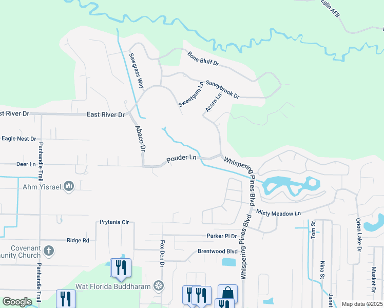 map of restaurants, bars, coffee shops, grocery stores, and more near 9518 Pouder Lane in Navarre