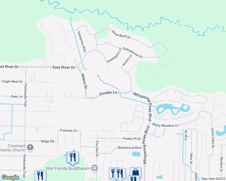 map of restaurants, bars, coffee shops, grocery stores, and more near 9512 Pouder Lane in Navarre