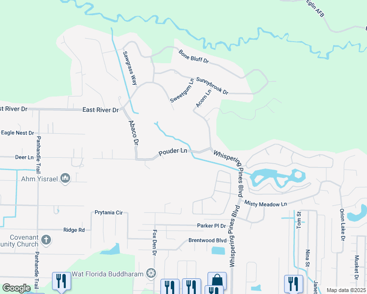 map of restaurants, bars, coffee shops, grocery stores, and more near 9518 Pouder Lane in Navarre