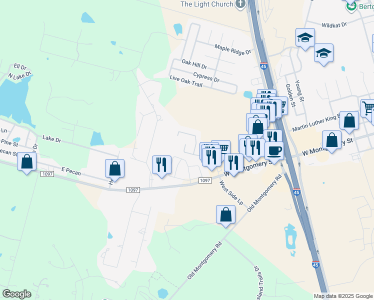 map of restaurants, bars, coffee shops, grocery stores, and more near 12504 Falls Court in Willis