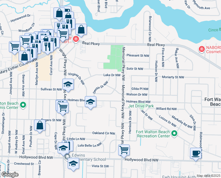 map of restaurants, bars, coffee shops, grocery stores, and more near 312 Watson Drive Northwest in Fort Walton Beach