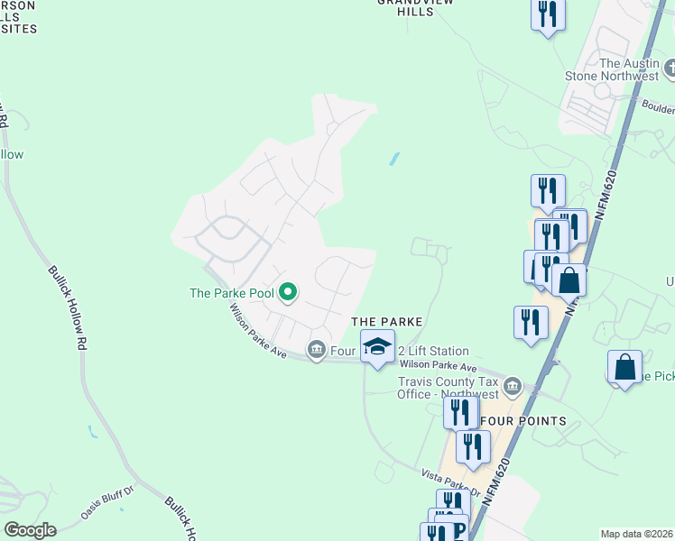 map of restaurants, bars, coffee shops, grocery stores, and more near 12208 Waterton Parke Circle in Austin
