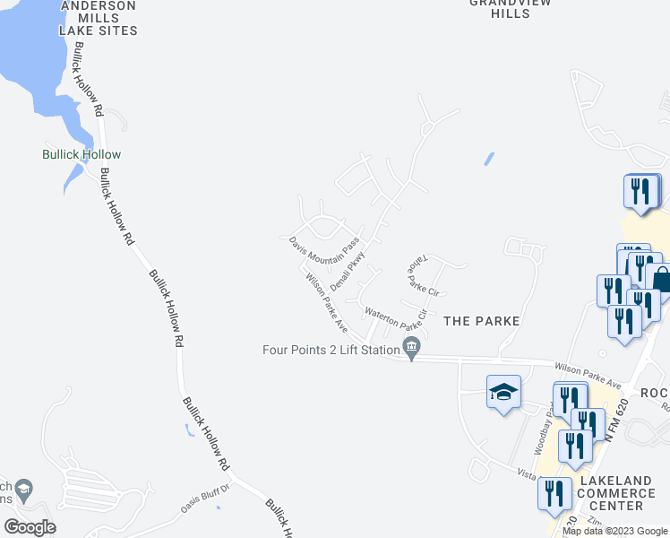 map of restaurants, bars, coffee shops, grocery stores, and more near 8005 Davis Mountain Cove in Austin