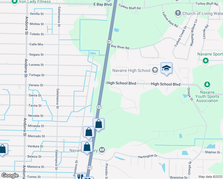 map of restaurants, bars, coffee shops, grocery stores, and more near 2413 Duncan Ridge Drive in Navarre
