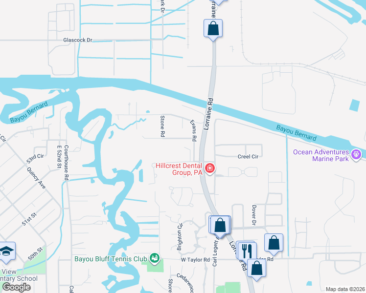 map of restaurants, bars, coffee shops, grocery stores, and more near 9312 Clearview Road in Gulfport