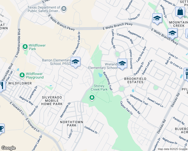 map of restaurants, bars, coffee shops, grocery stores, and more near 14521 Harris Ridge Boulevard in Pflugerville