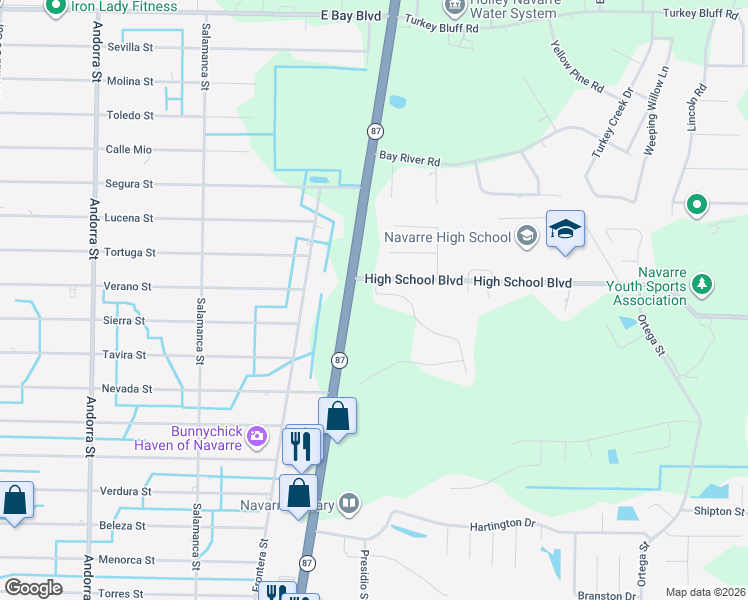 map of restaurants, bars, coffee shops, grocery stores, and more near 2413 Duncan Ridge Drive in Navarre
