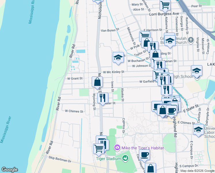 map of restaurants, bars, coffee shops, grocery stores, and more near 841 West Roosevelt Street in Baton Rouge