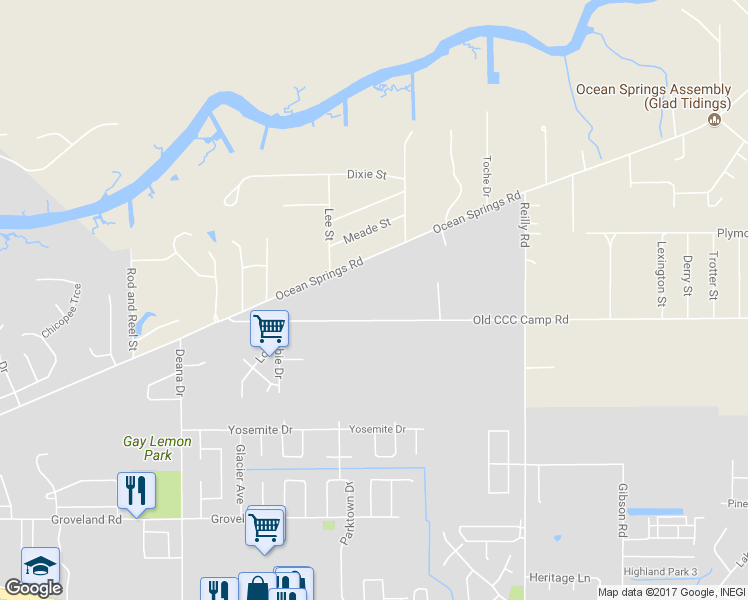 map of restaurants, bars, coffee shops, grocery stores, and more near 8708 Old CCC Camp Rd in Ocean Springs