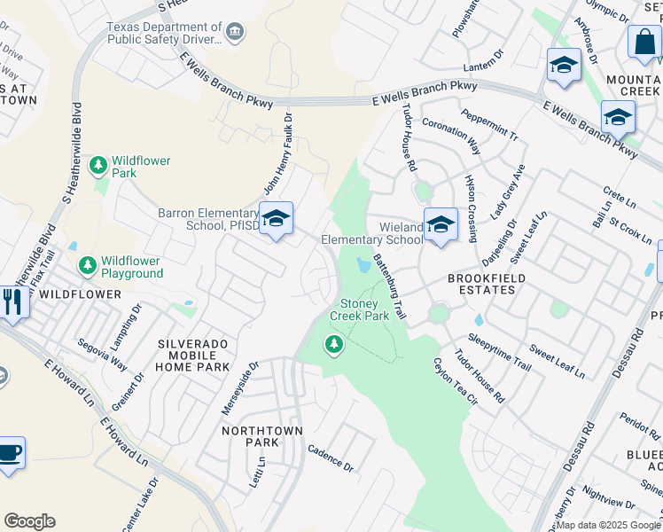 map of restaurants, bars, coffee shops, grocery stores, and more near 14521 Harris Ridge Boulevard in Pflugerville