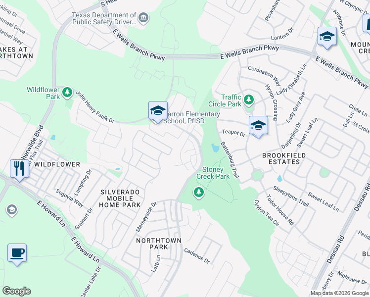 map of restaurants, bars, coffee shops, grocery stores, and more near 817B Sebastian Bend in Pflugerville