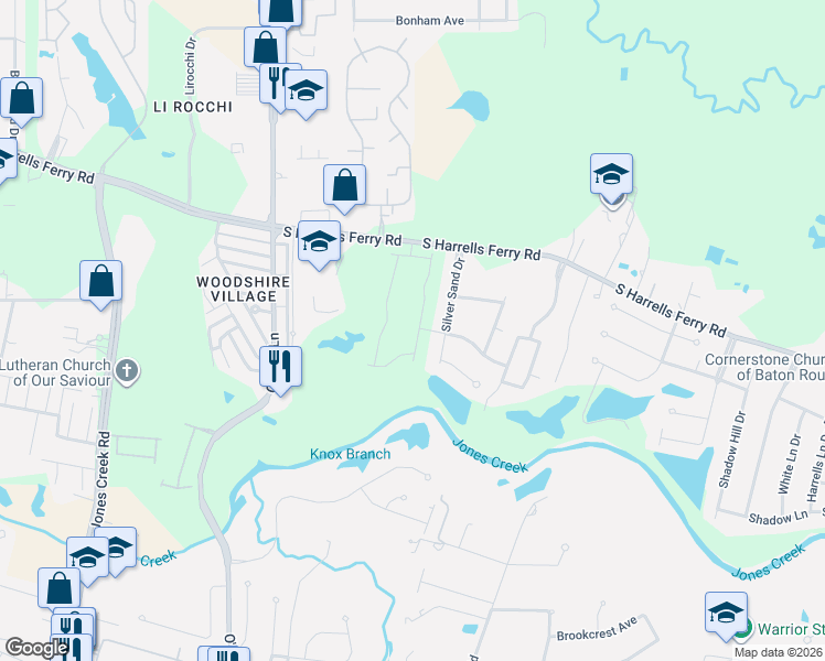 map of restaurants, bars, coffee shops, grocery stores, and more near 3204 Silver Sand Drive in Baton Rouge