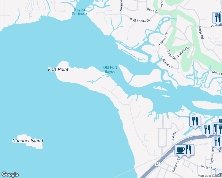 map of restaurants, bars, coffee shops, grocery stores, and more near 242 Lovers Lane in Ocean Springs