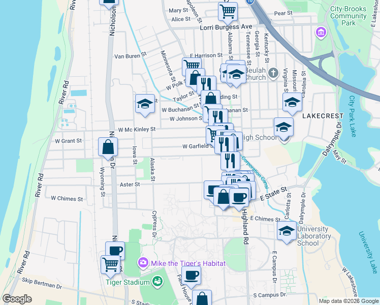 map of restaurants, bars, coffee shops, grocery stores, and more near 275 West Roosevelt Street in Baton Rouge