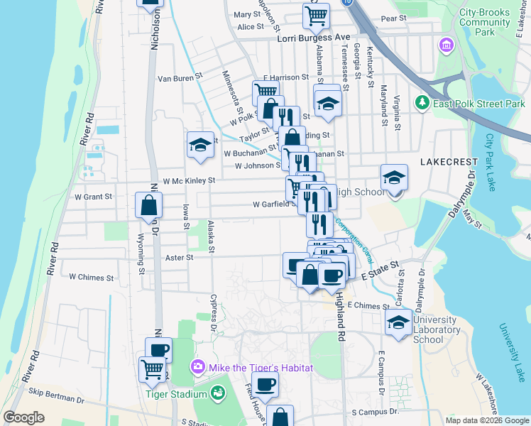 map of restaurants, bars, coffee shops, grocery stores, and more near 275 West Roosevelt Street in Baton Rouge