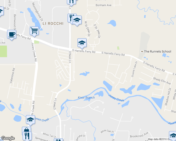 map of restaurants, bars, coffee shops, grocery stores, and more near 16412 South Harrells Ferry Road in Baton Rouge
