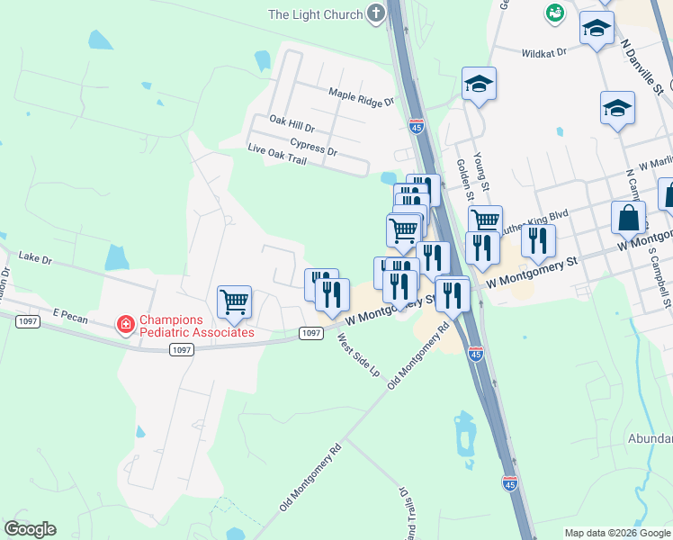 map of restaurants, bars, coffee shops, grocery stores, and more near 12562 Canyon Falls Boulevard in Willis