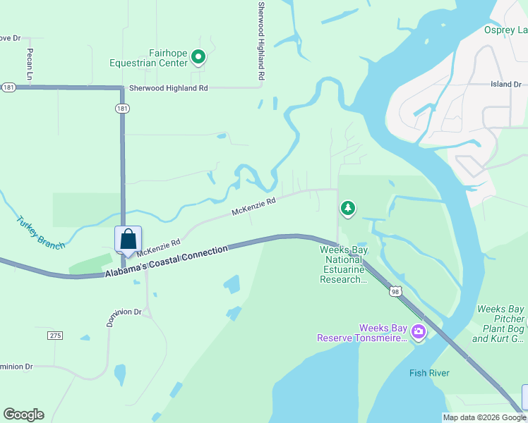 map of restaurants, bars, coffee shops, grocery stores, and more near 11020 McKenzie Rd in Fairhope