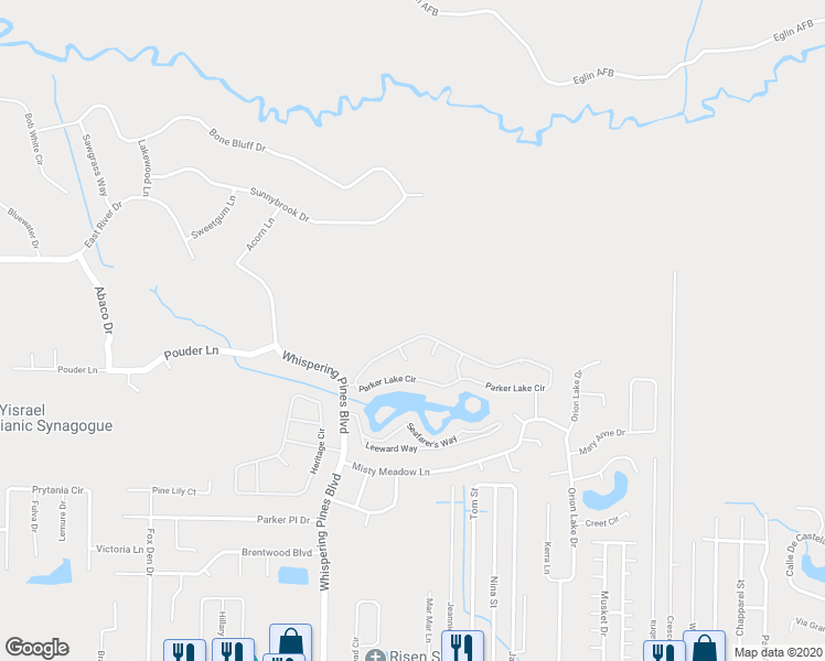 map of restaurants, bars, coffee shops, grocery stores, and more near 9688 Parker Lake Circle in Navarre