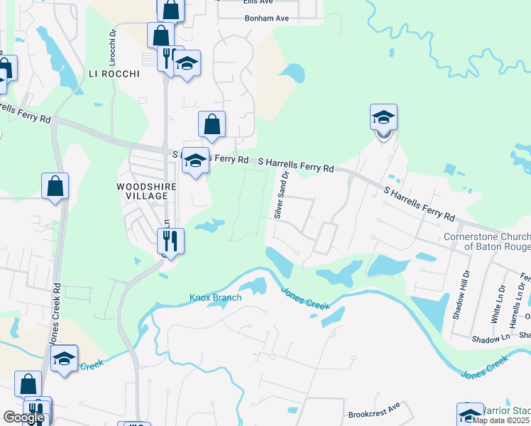 map of restaurants, bars, coffee shops, grocery stores, and more near 3204 Silver Sand Drive in Baton Rouge