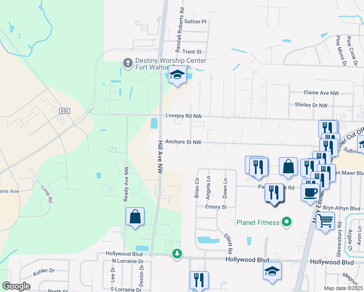map of restaurants, bars, coffee shops, grocery stores, and more near 702 Anchors Street Northwest in Fort Walton Beach